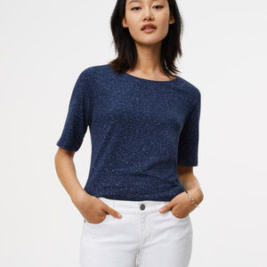 LOFT Flecked Elbow Tee Navy, S, NWOT